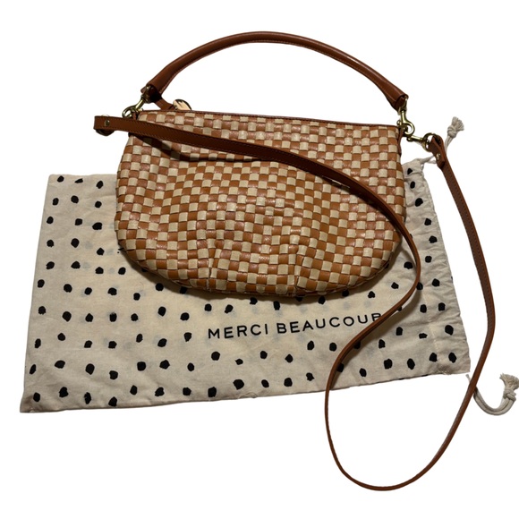 Clare V. Tan and White Checkered Petit Moyen Crossbody Bag - Picture 3 of 7